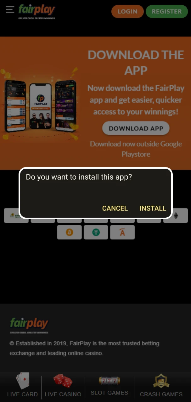 Open the downloaded apk file and install the Fairplay app.