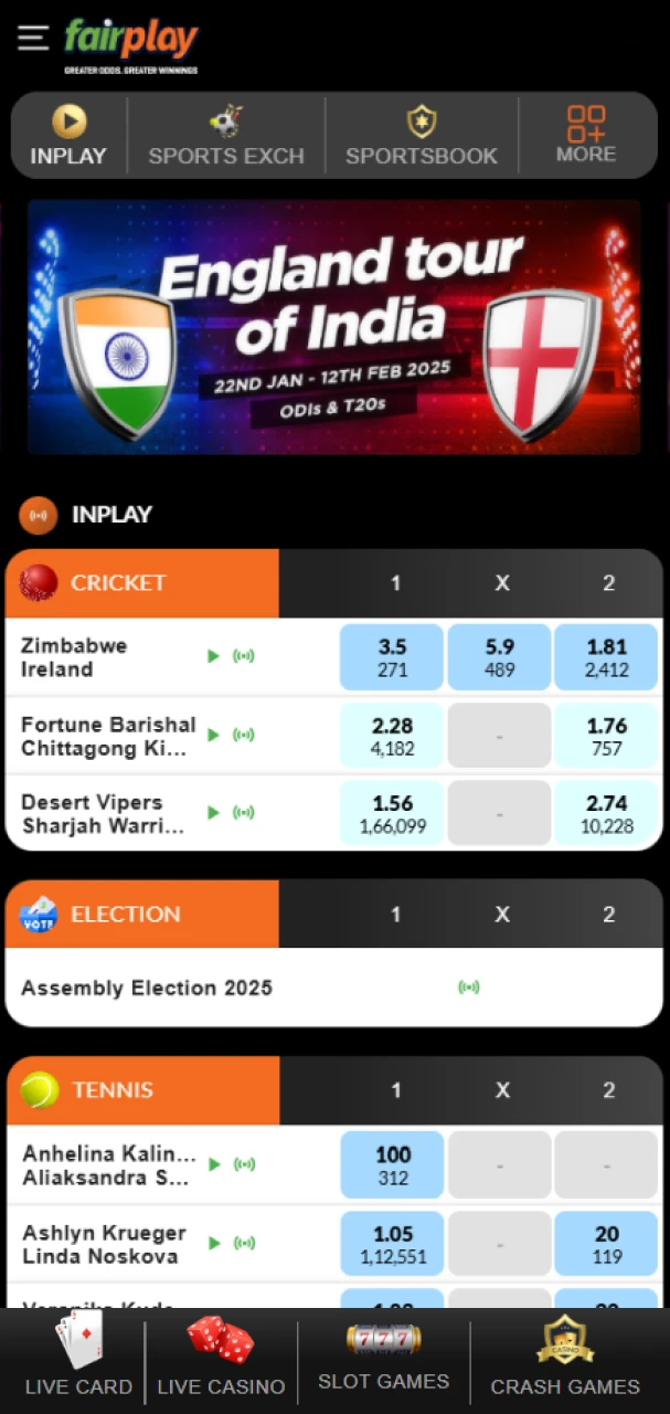 Start playing and betting on the Fairplay app for iOS.