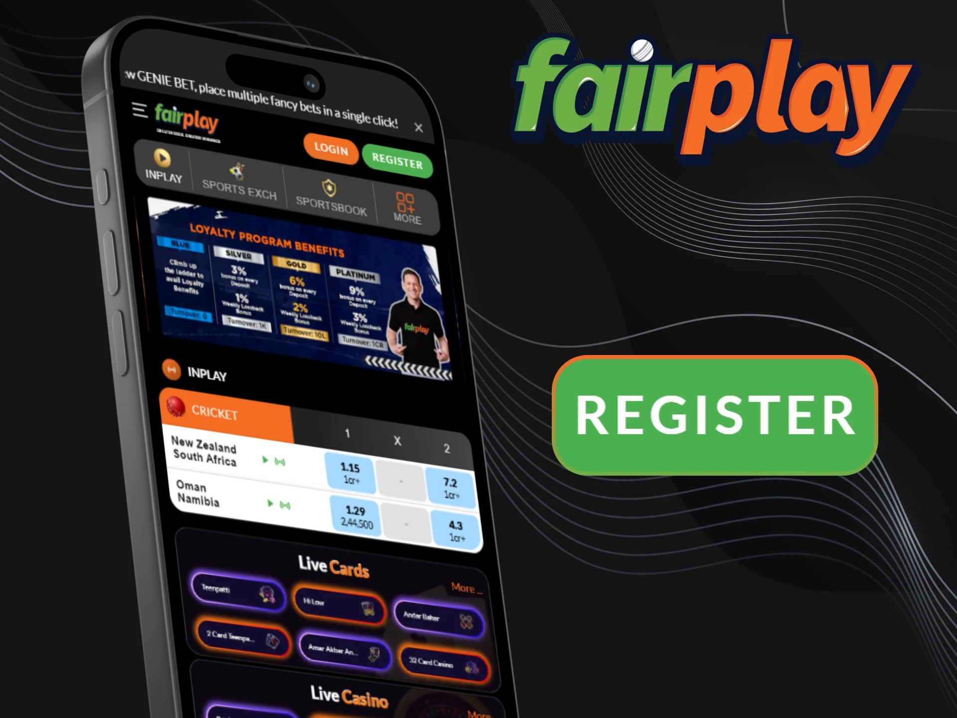 Sign up on the Fairplay app and start playing and betting.