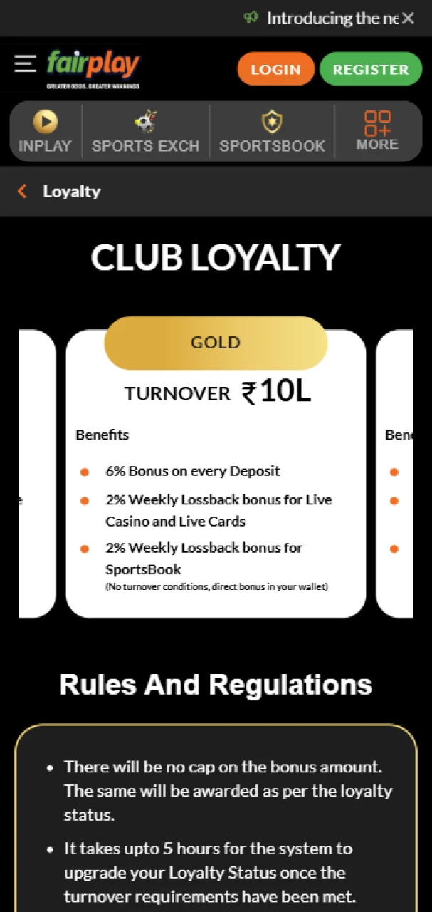 Familiarize yourself with Fairplay's loyalty program.