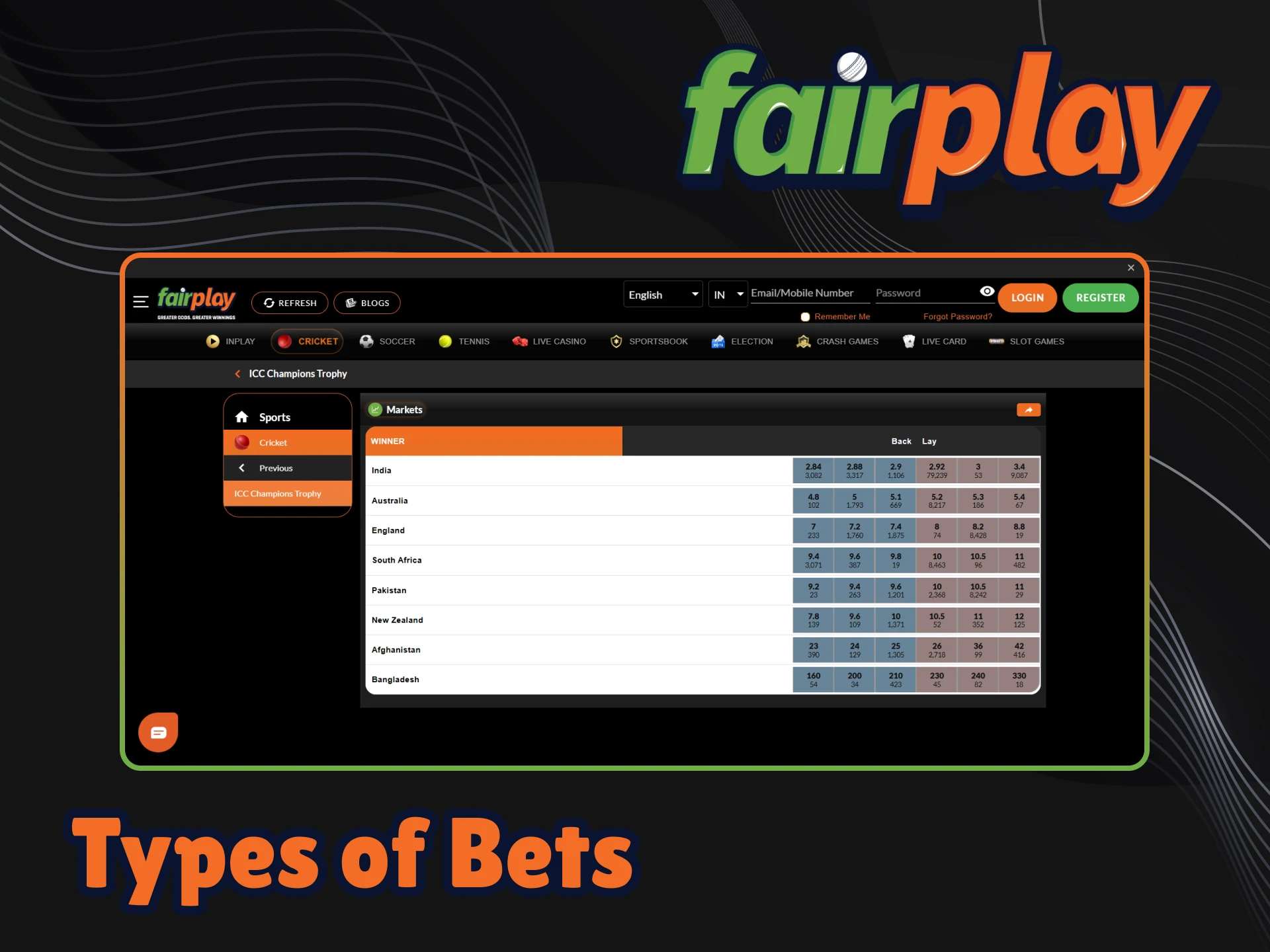 Familiarize yourself with the types of bets available at Fairplay.